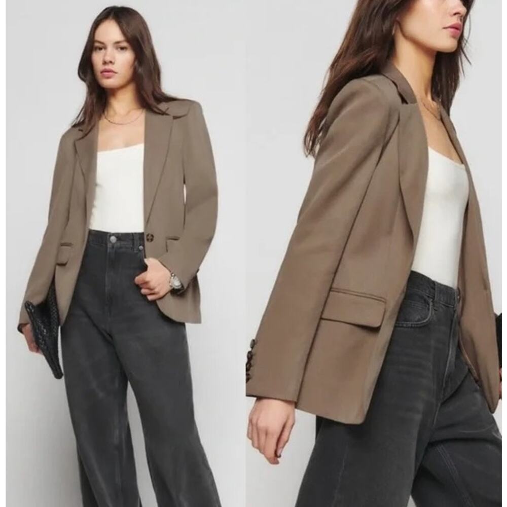 NEW Reformation The Classic Slim Blazer Notch Woven Mushroom Size Large